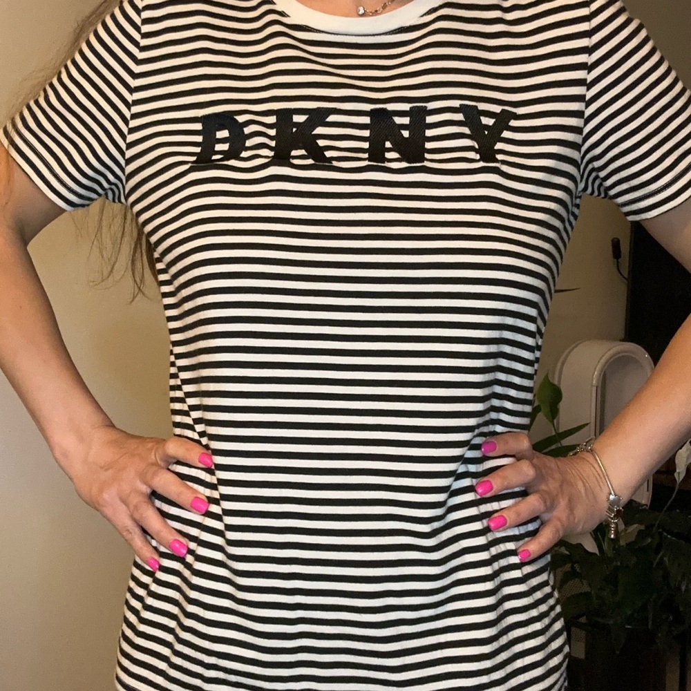 DKNY Black and White Striped Tee